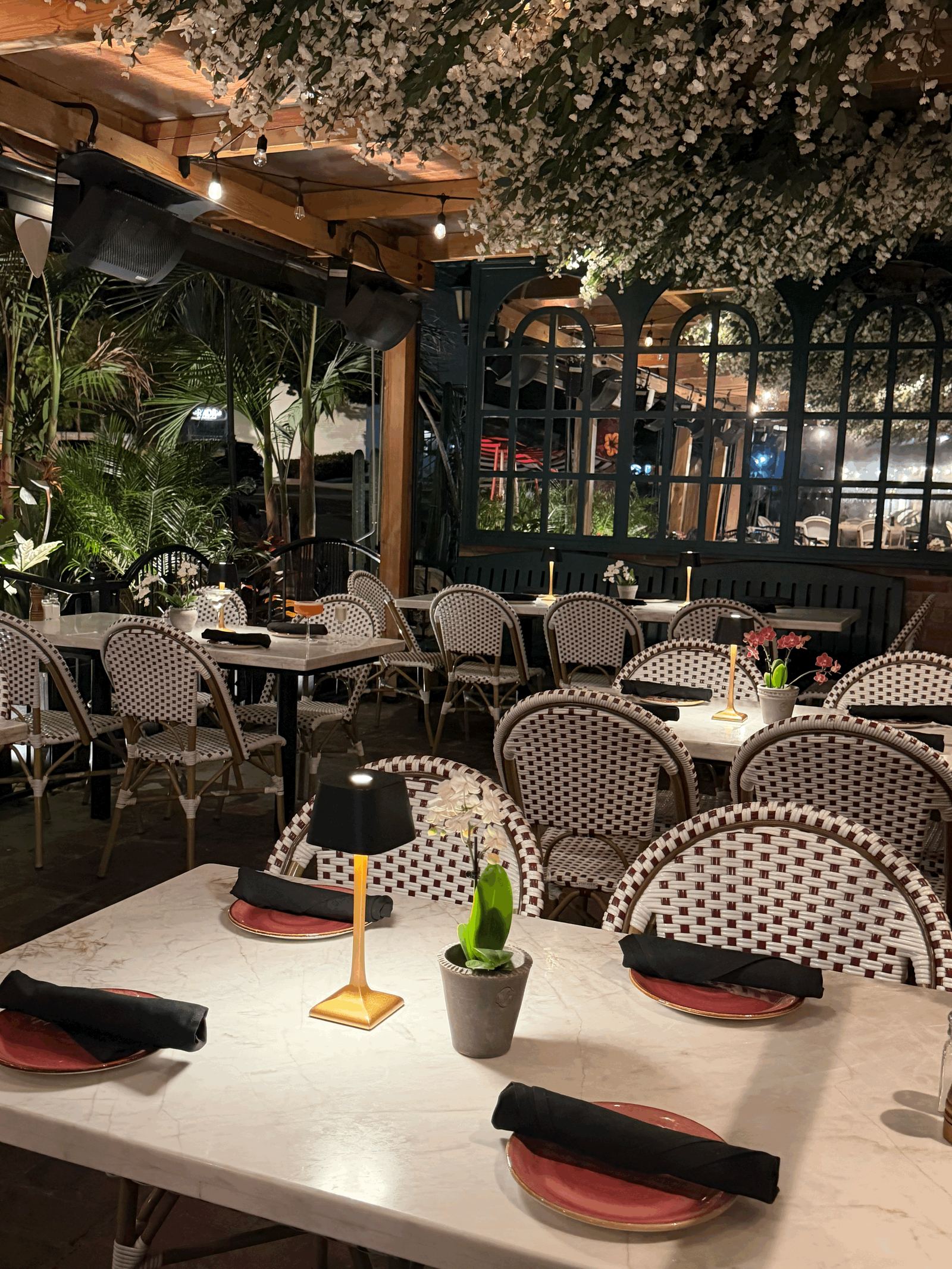 The patio at night